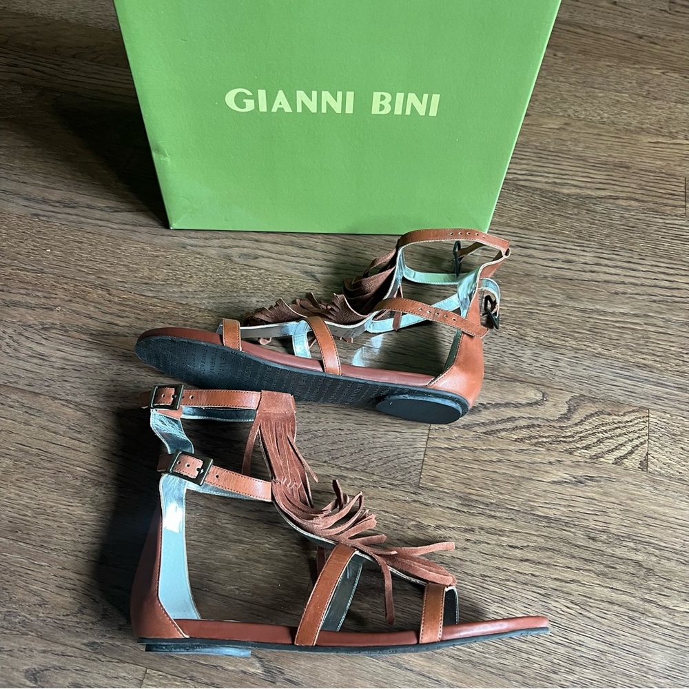 Gianni Bini Brown Gladiator Sandals with Fringe - Picture 2 of 3